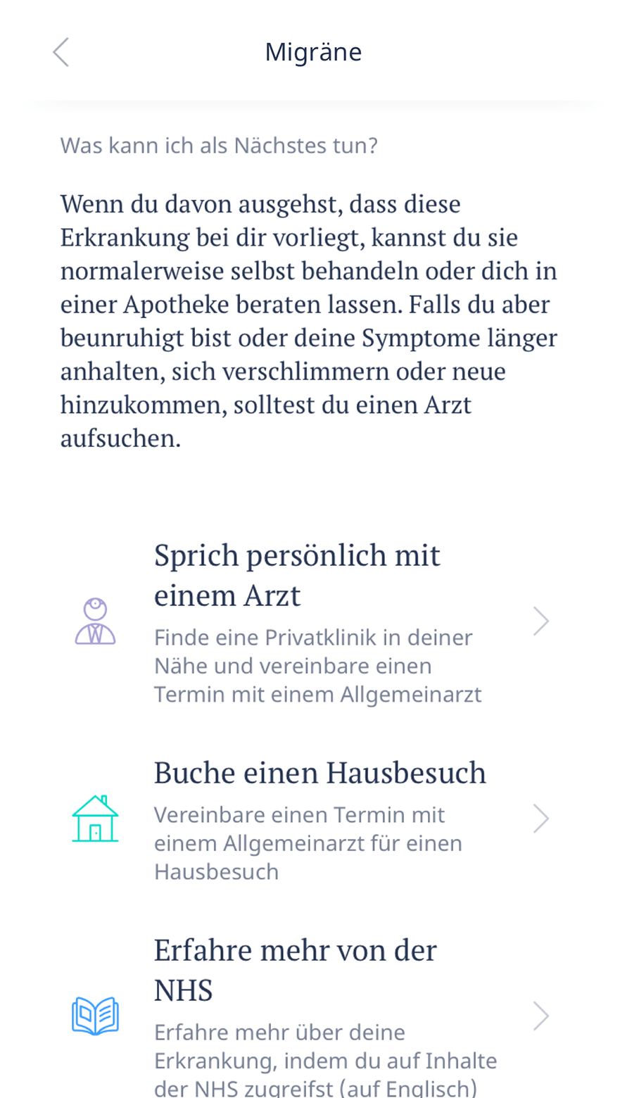 Ada nächste Schritte Benutze die Suche in der App um einen Arzt in deiner Nähe zu finden