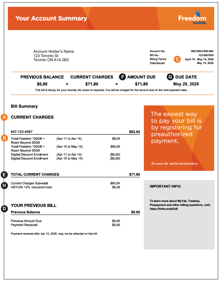 Sample of Freedom Mobile's First Bill.