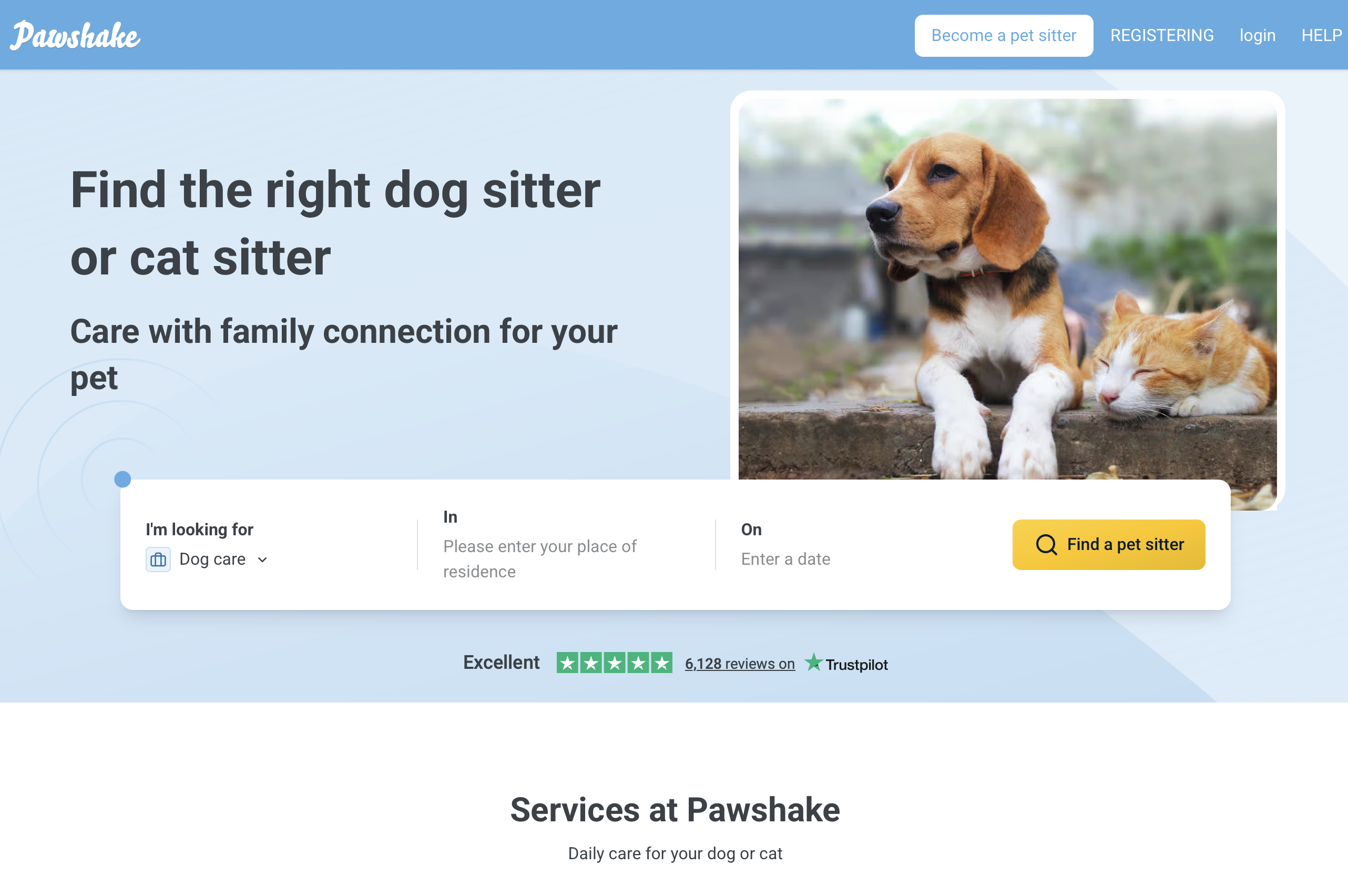 Screenshot of Pawshake Website