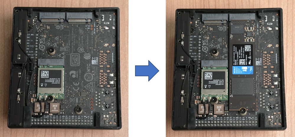 M.2スロットに2280のSSDを取り付けた様子