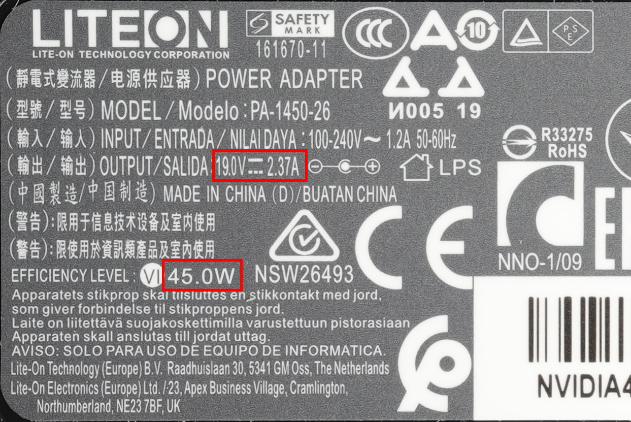 ACアダプターのラベル拡大