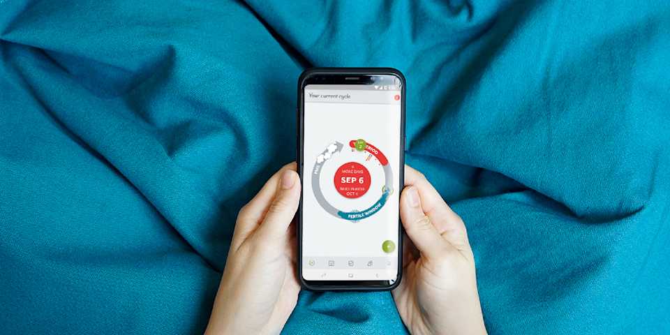 Photo of hands holding phone showing Clue app