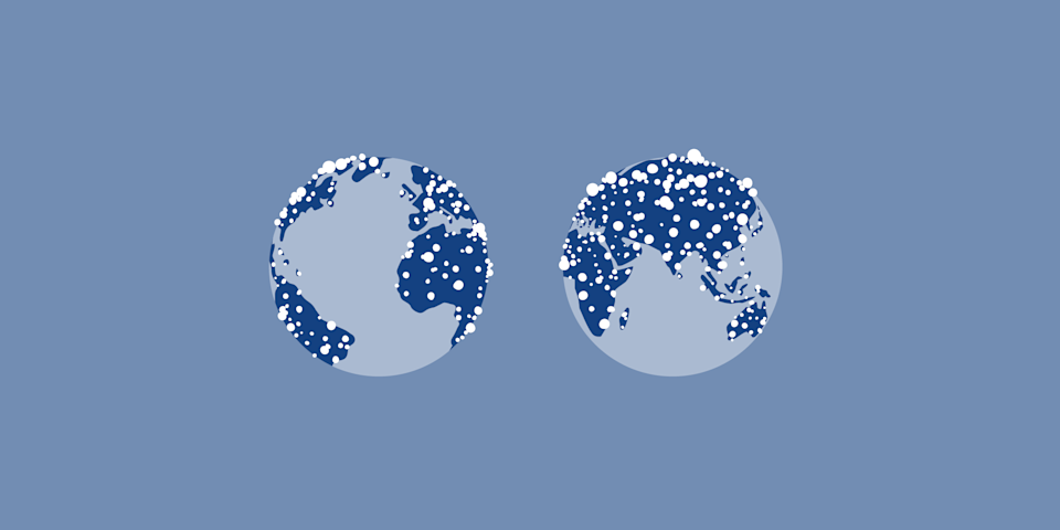 2 images of the world, with many lights distributed across the land masses