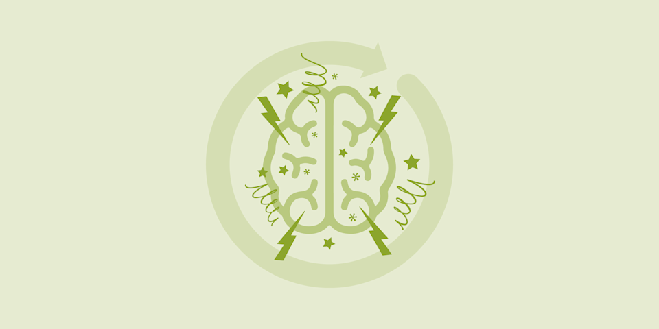 illustration of a brain with thunder and distortions