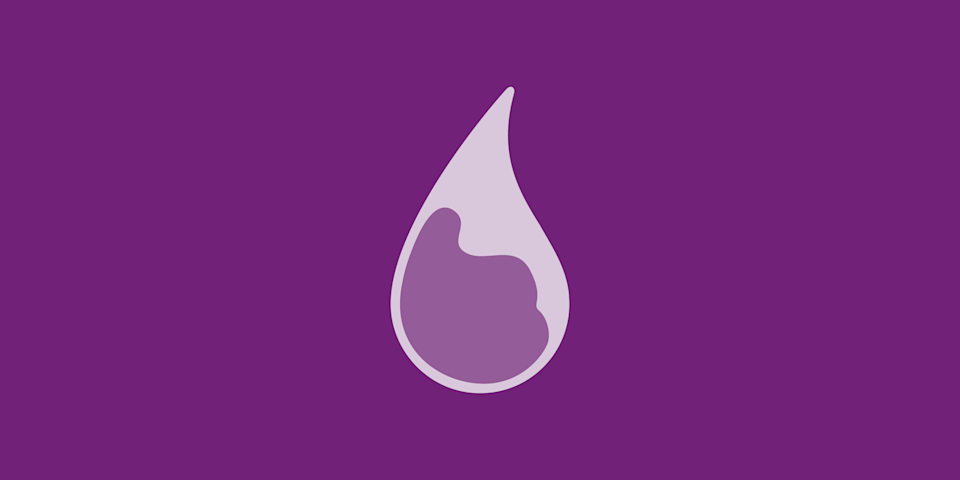 Ilustración de una gota de sangre en colores violetas.