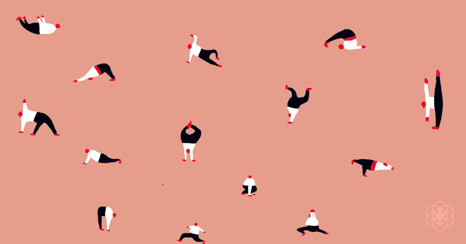 illustrated figures performing different yoga movements and postures
