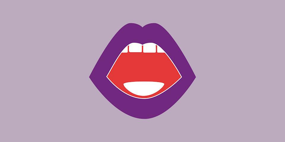 Ilustración de una boca abierta que muestra los dientes y la lengua