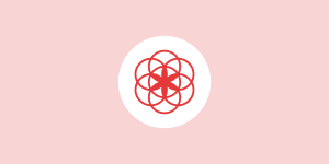 浅红色背景中心的白色圆圈上红色的生命之花插图, 提示app logo