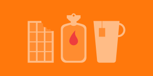 橙色插图，巧克力棒，热水瓶和一杯茶
