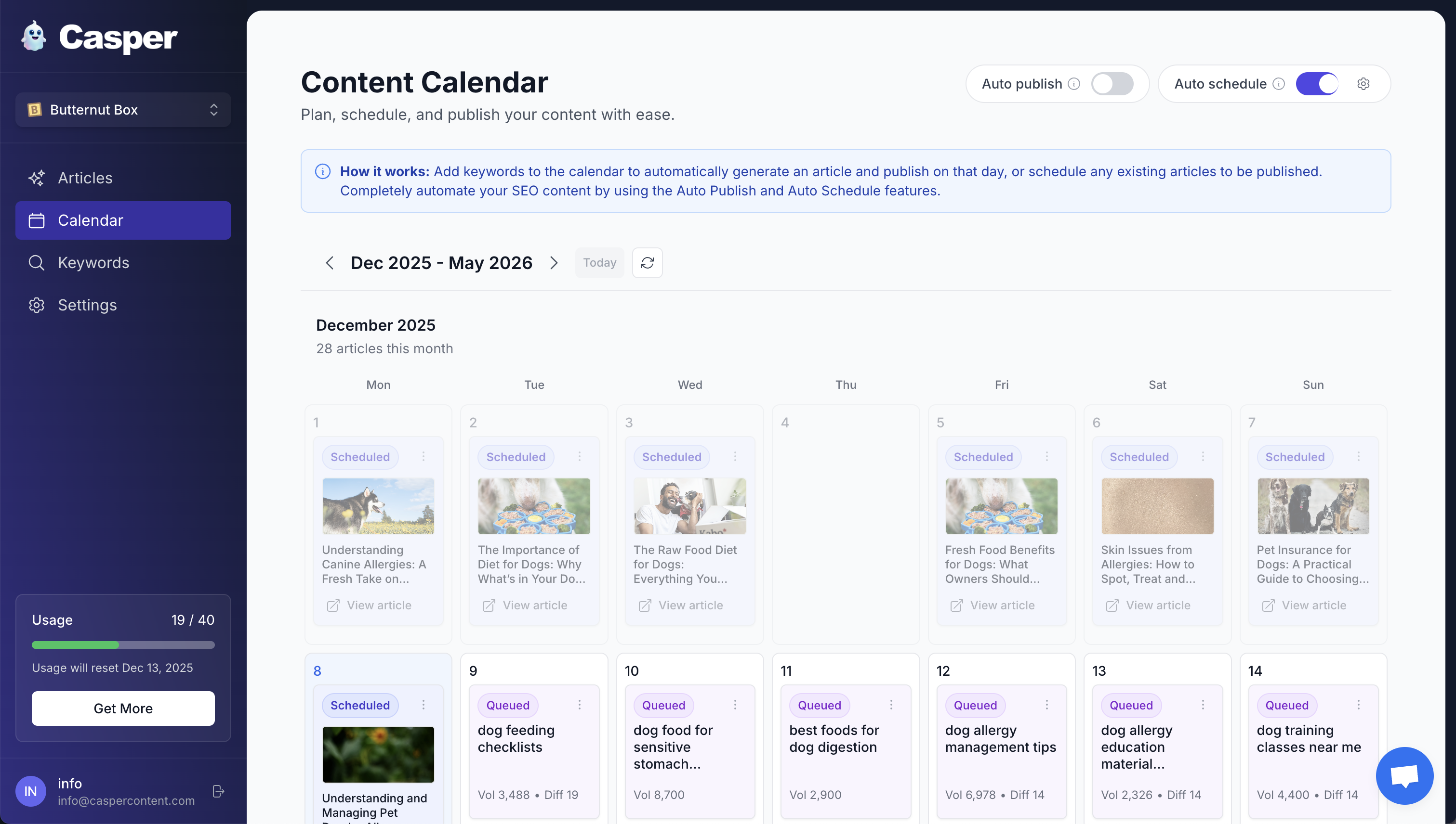 Casper Content Calendar
