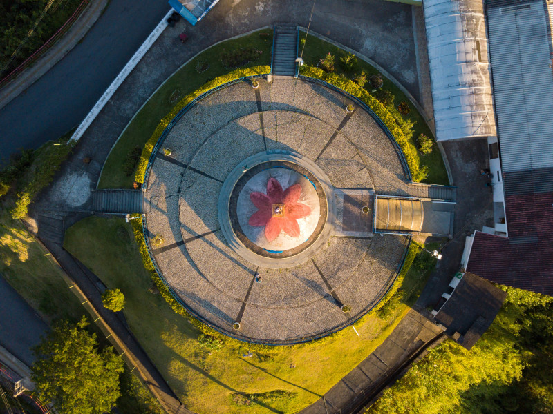 Aerial view of a circular building