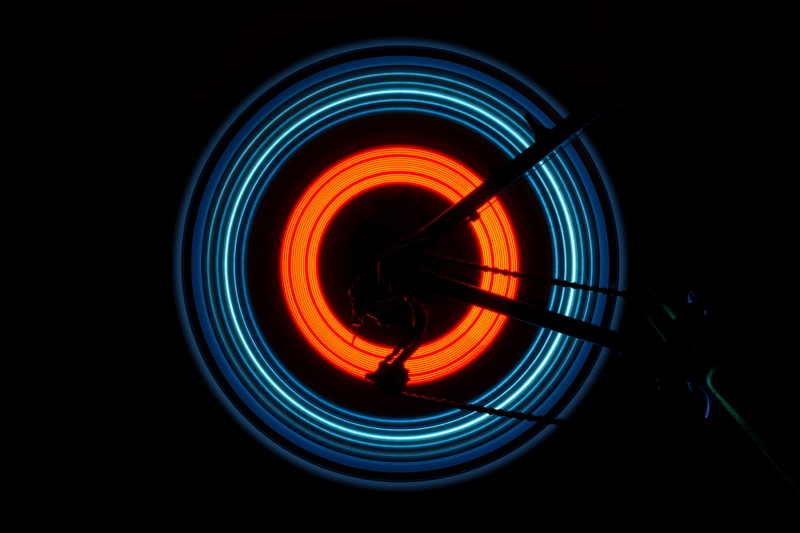 Concentric circular LEDs against a dark background
