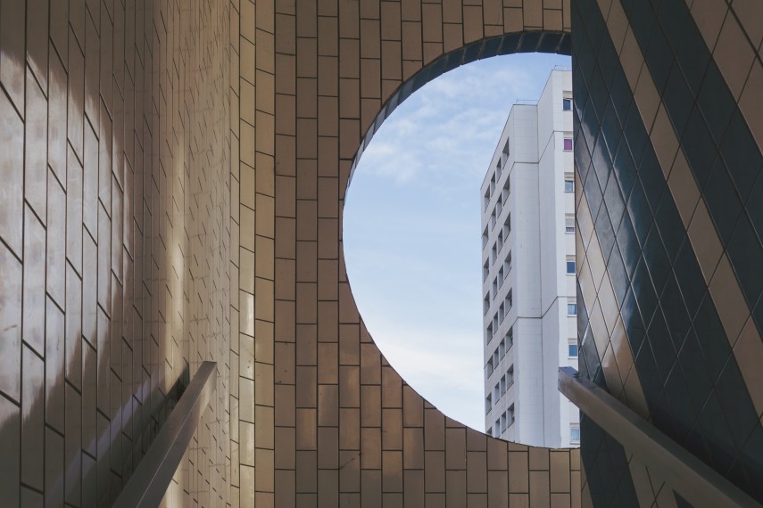 Viewing high rise property through a circular window