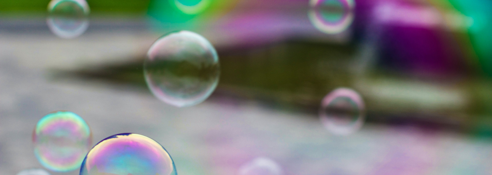 Close up of a series of bubbles floating in the air