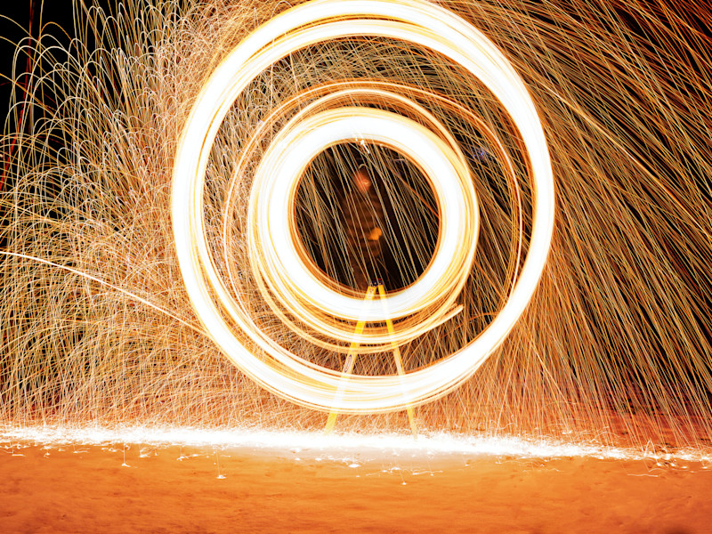 Concentric circles of fireworks - catherine wheels