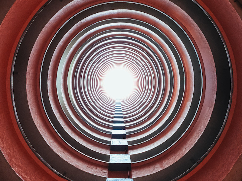 Looking up in the inside of a circular building