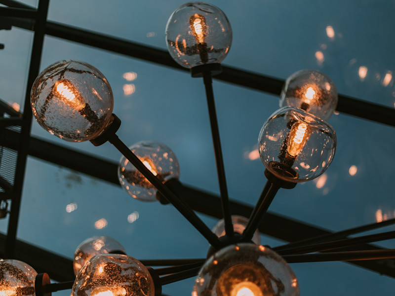 Looking through a series of spherical light bulbs