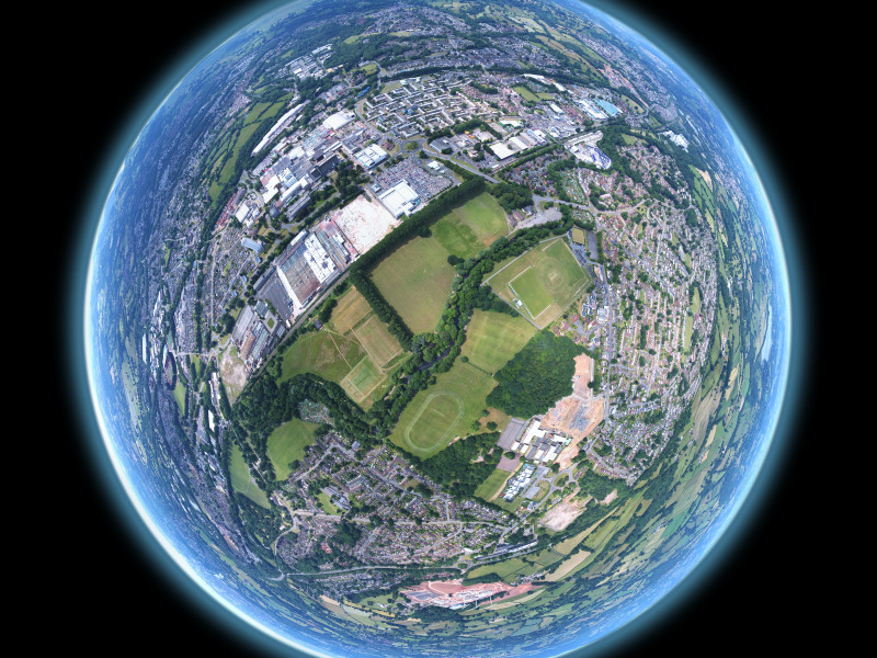 Image of the world magnified from an aerial viewpoint