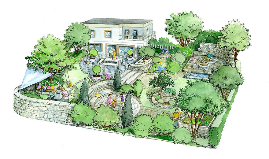 Garten einer Familie mit CREABETON-Produkten