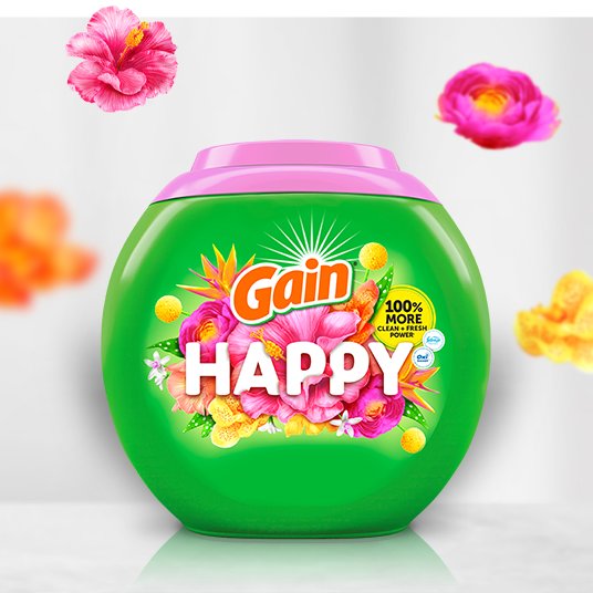 Paquete de pacs de detergente Gain Happy Flings extragrandes