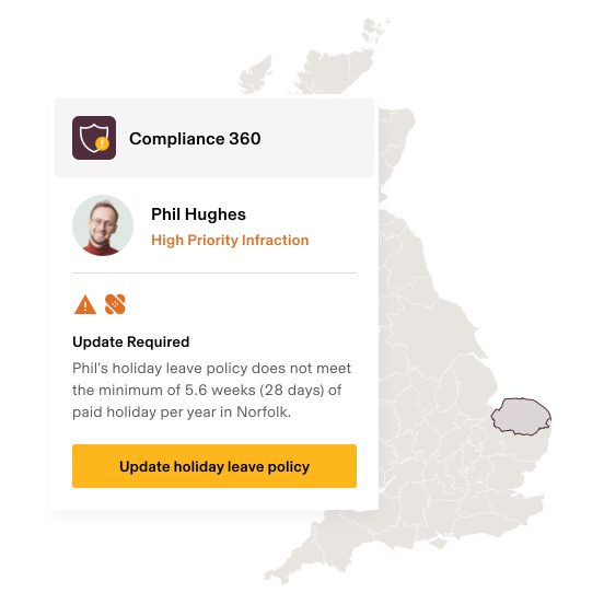 Screenshot of a sick leave policy alert in Rippling's Compliance 360 product
