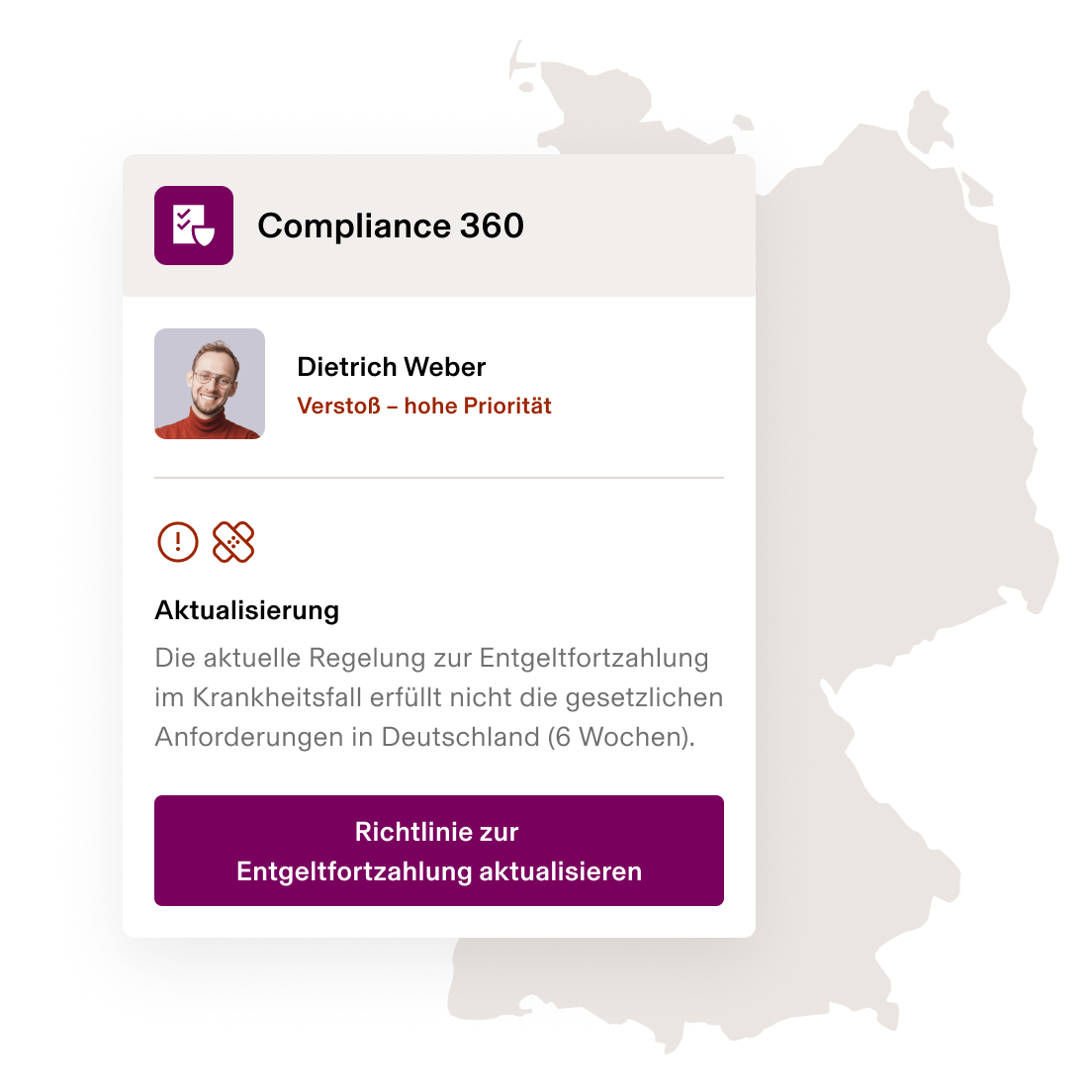 Screenshot of a sick leave policy alert in Rippling's Compliance 360 product