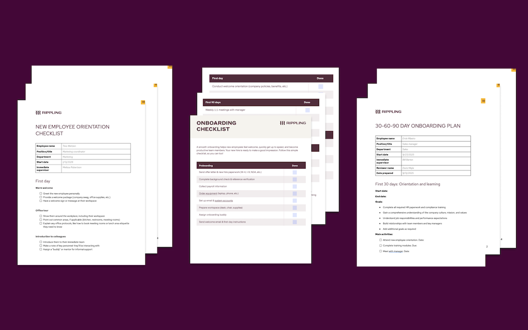 Screenshots of 3 separate checklists and toolkits for onboarding an employee.