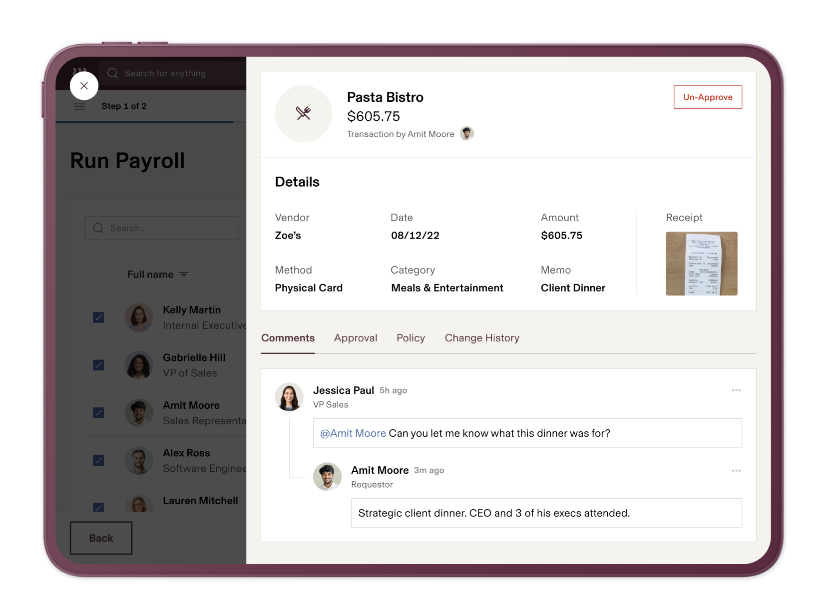 Spend - Payroll Reimbursements