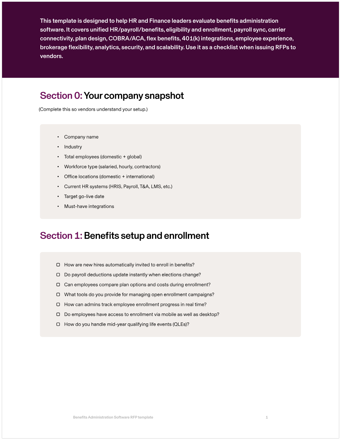 Benefits Administration Software RFP Template by Rippling