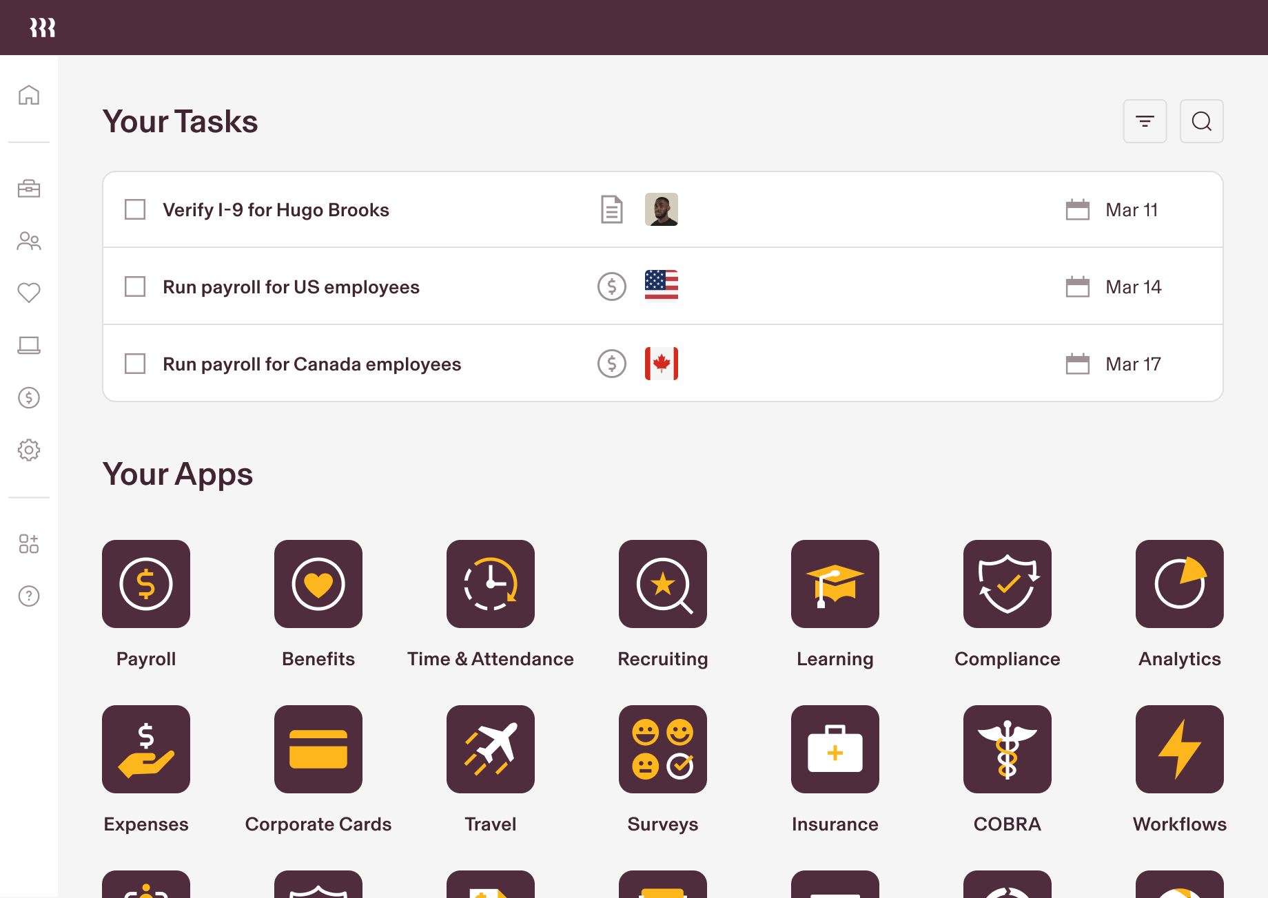 HCM Dashboard Tablet, Your Tasks, Your Apps