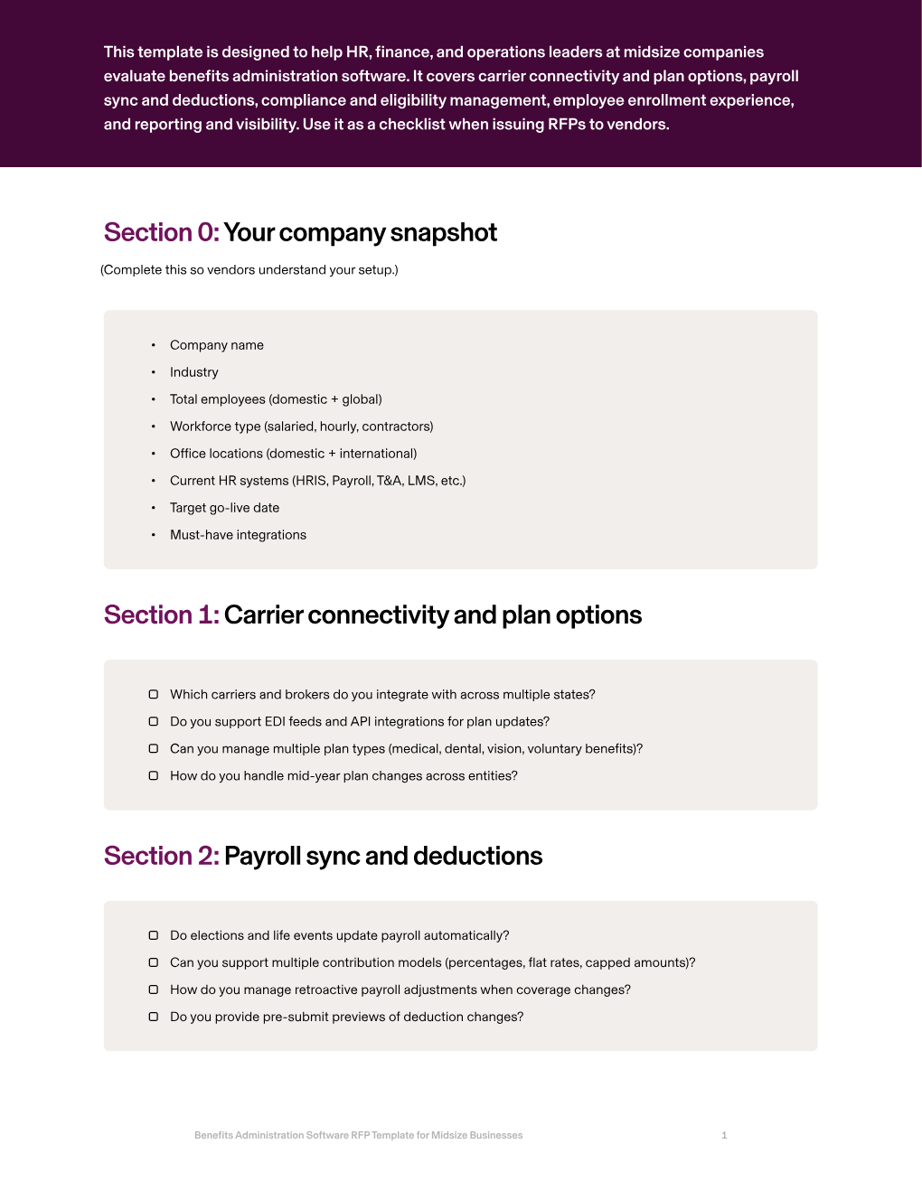 Benefits Administration Software RFP for Midsize Businesses