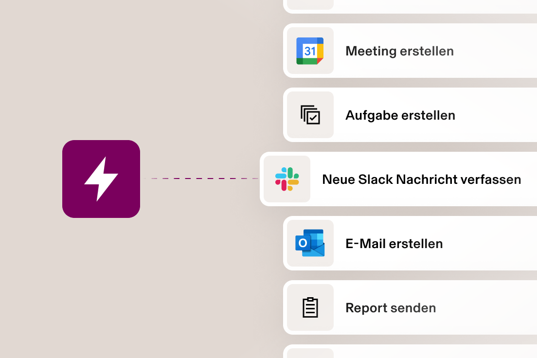 Grafik, die eine Reihe von Rechtecken zeigt, die für Aktionen wie „Meeting erstellen“, „E-Mail senden“ und „Aufgabe erstellen“ stehen