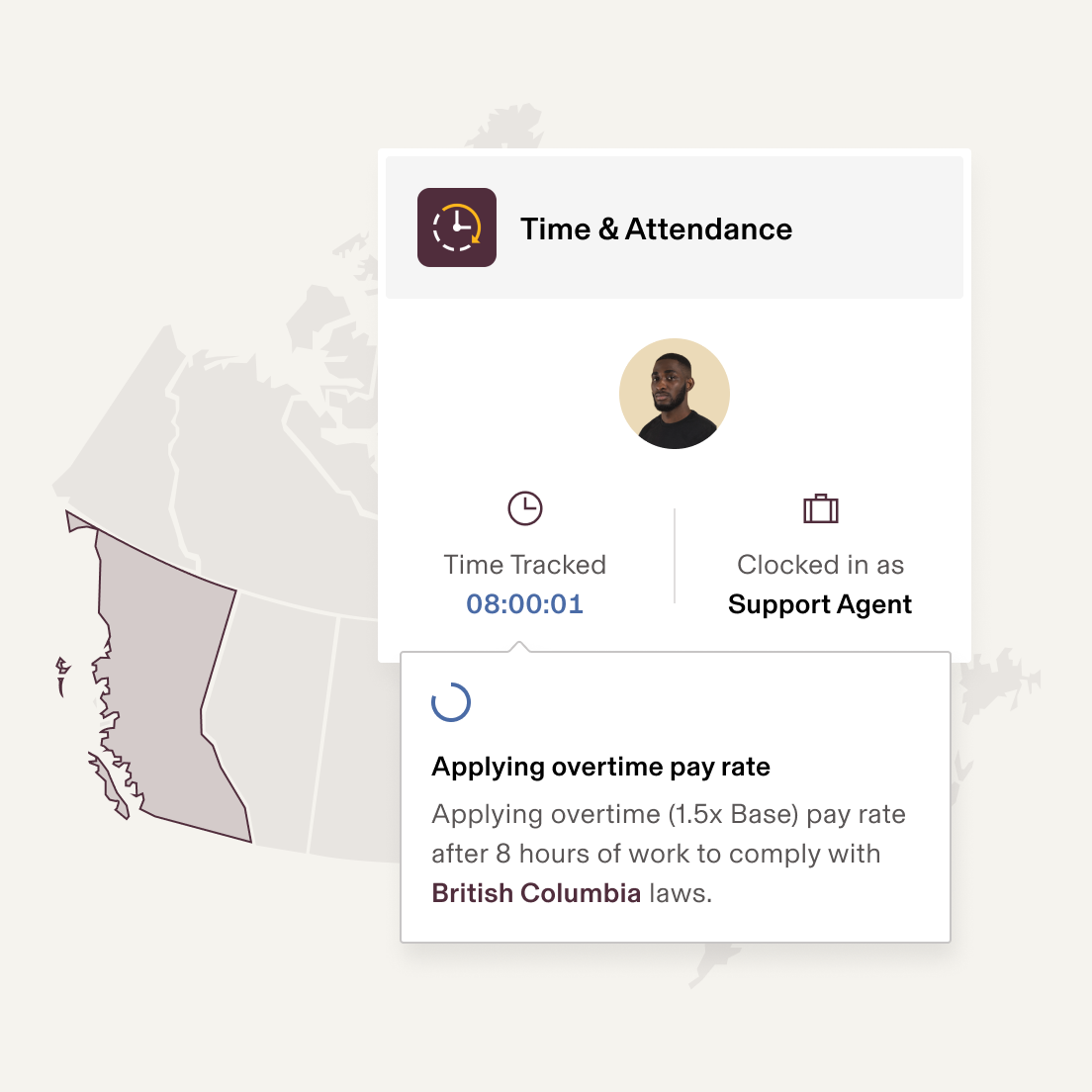Screenshot of an employee timecard in Rippling's Time & Attendance product