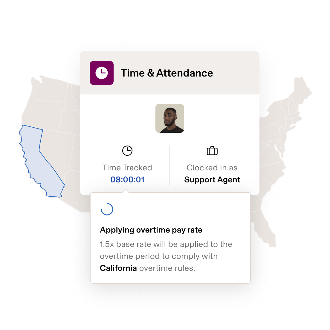 Screenshot of an employee timecard in Rippling's Time & Attendance product