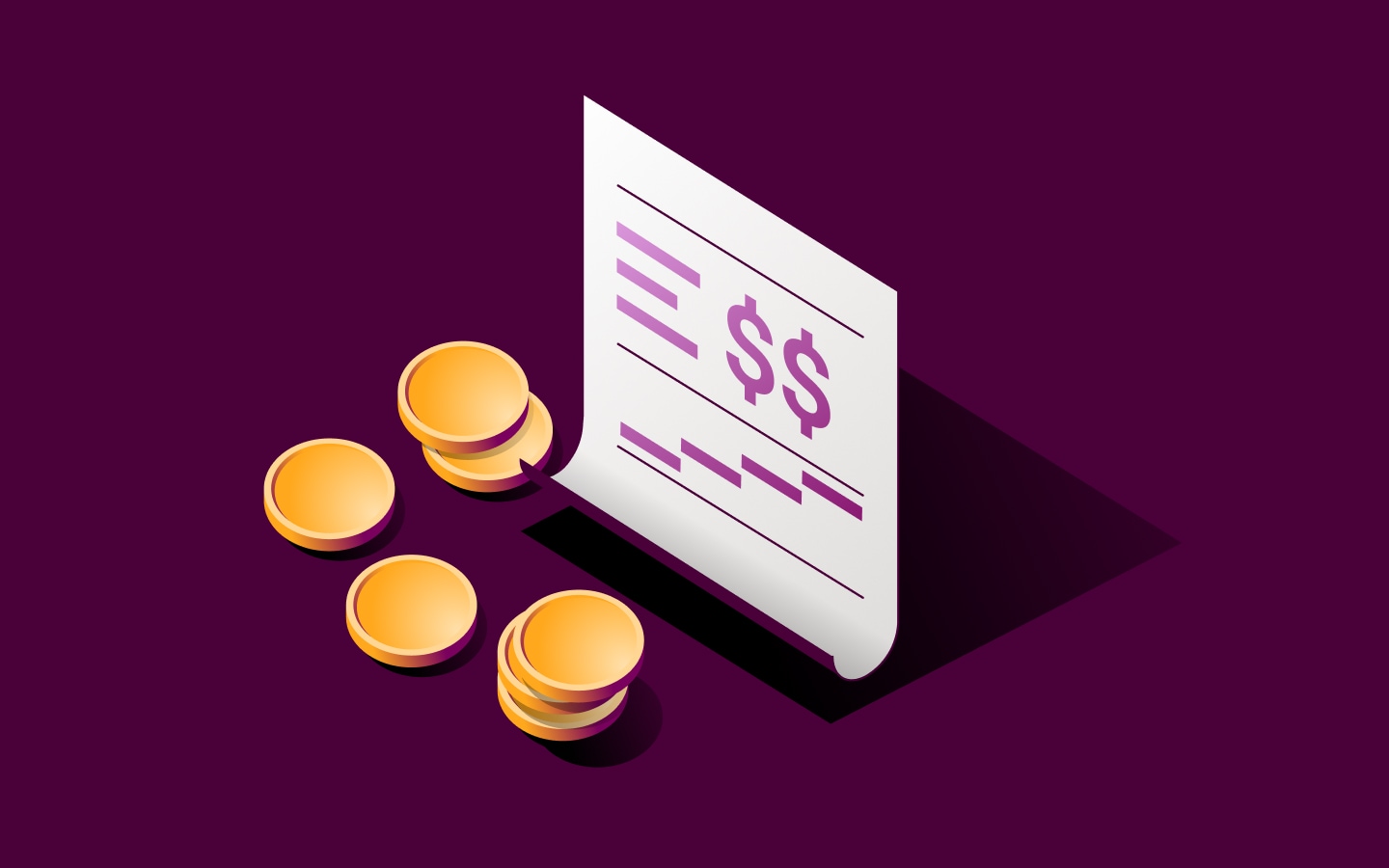 Graphic with a credit card, receipt, and coin.