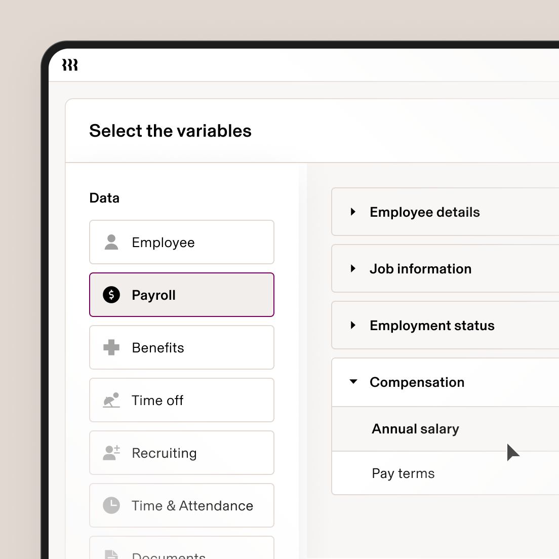 1:1 | Select the variables