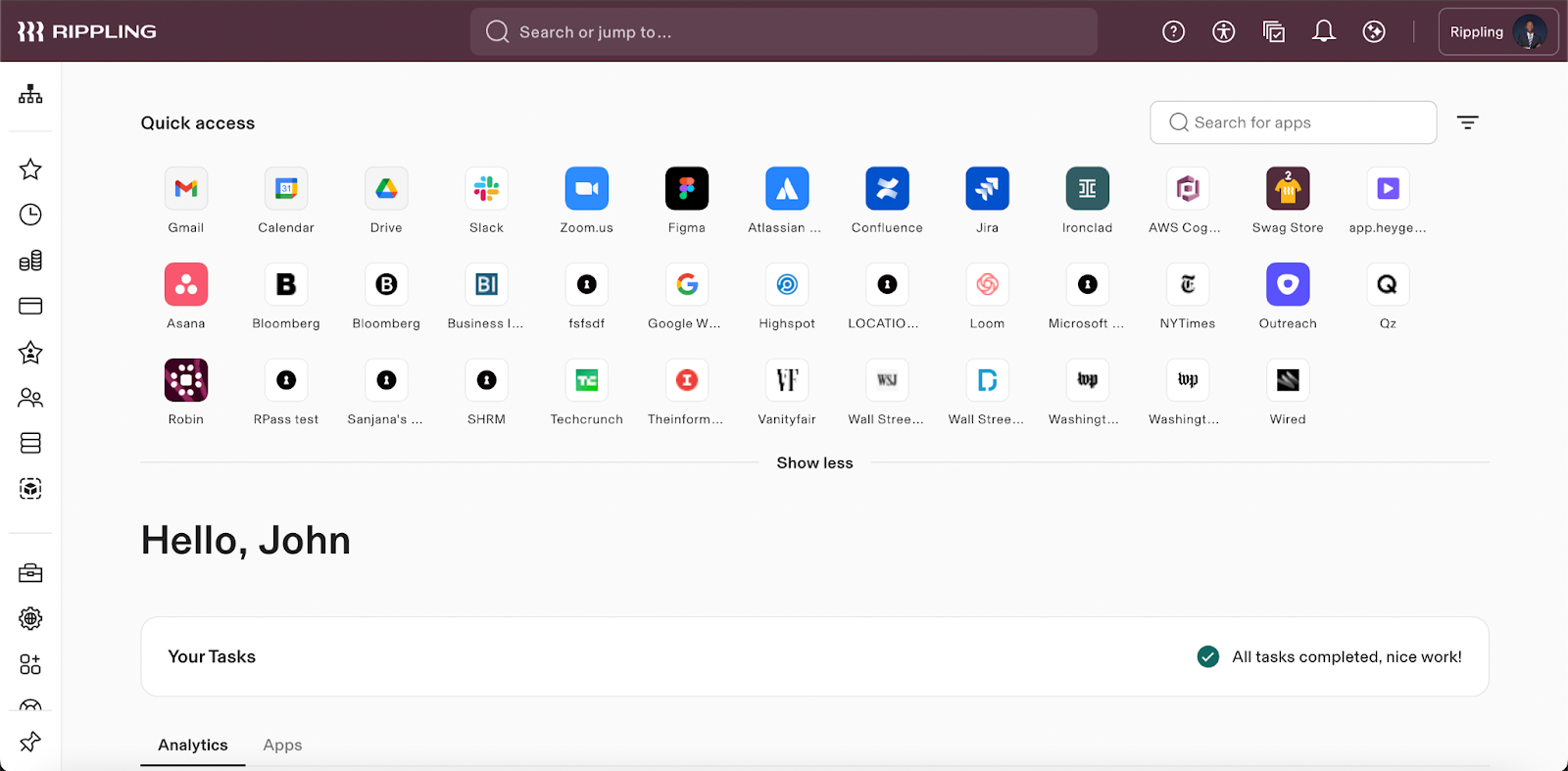 Rippling Welcome Dashboard Screenshot