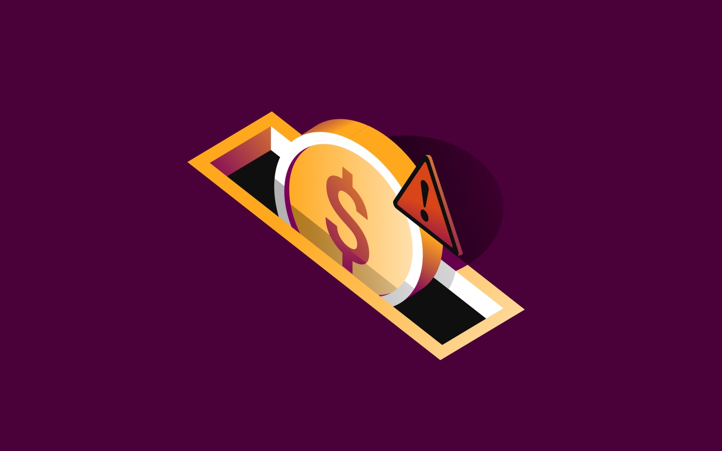 Graphic illustration of a coin going into a slot with a warning icon next to it