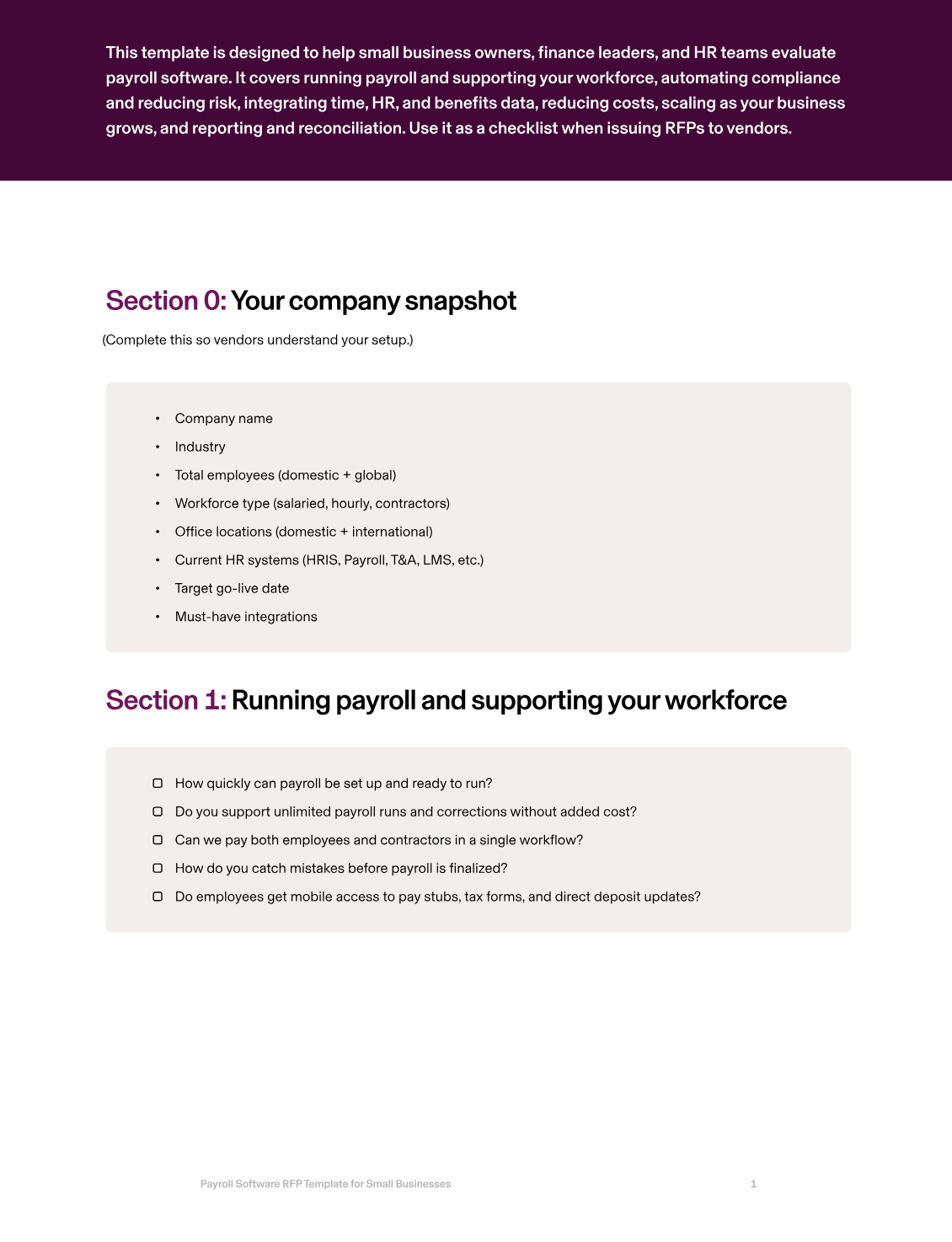 Payroll software RFP tempalte