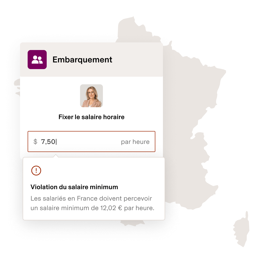Screenshot of a minimum wage setting with a compliance warning in Rippling