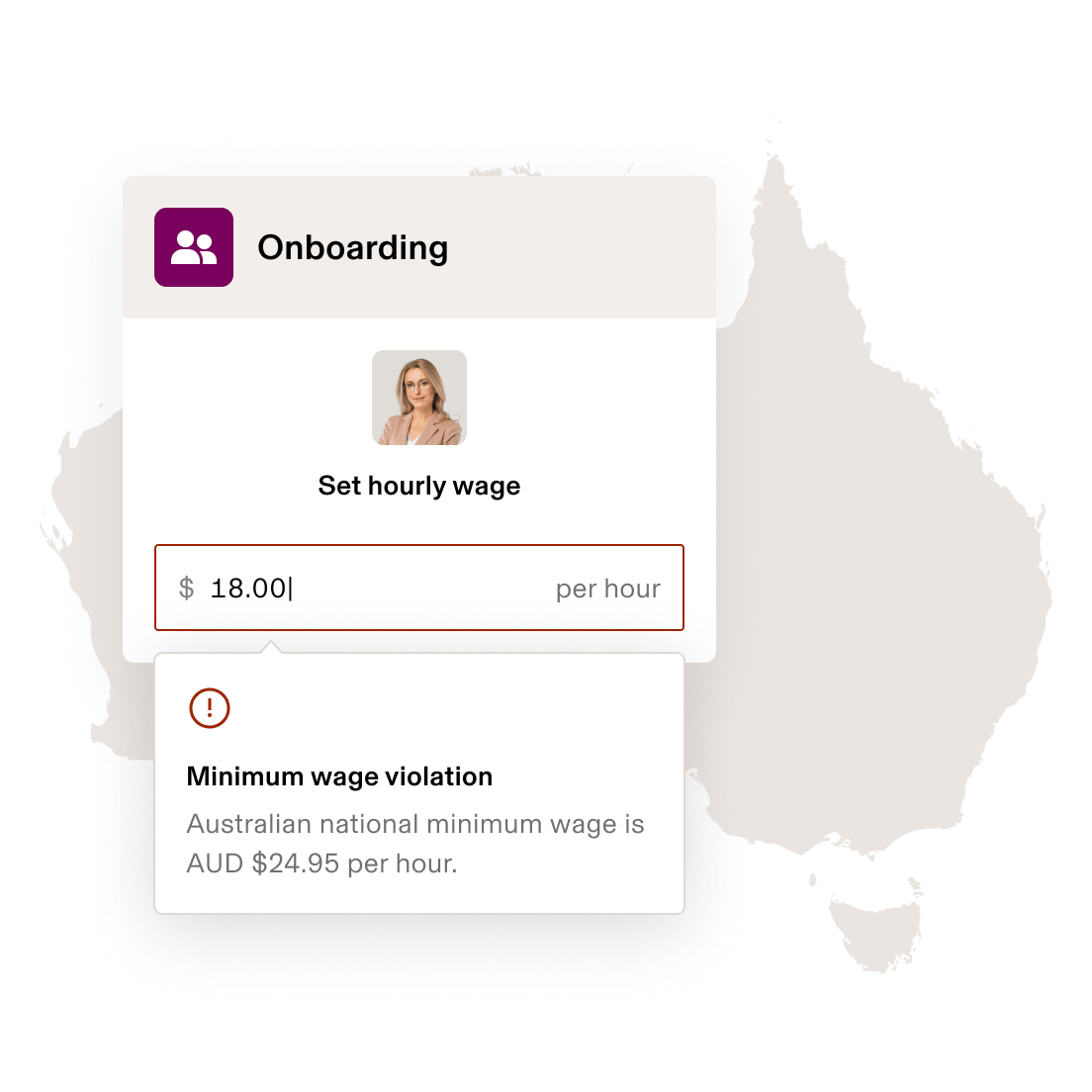 Screenshot of a minimum wage setting with a compliance warning in Rippling