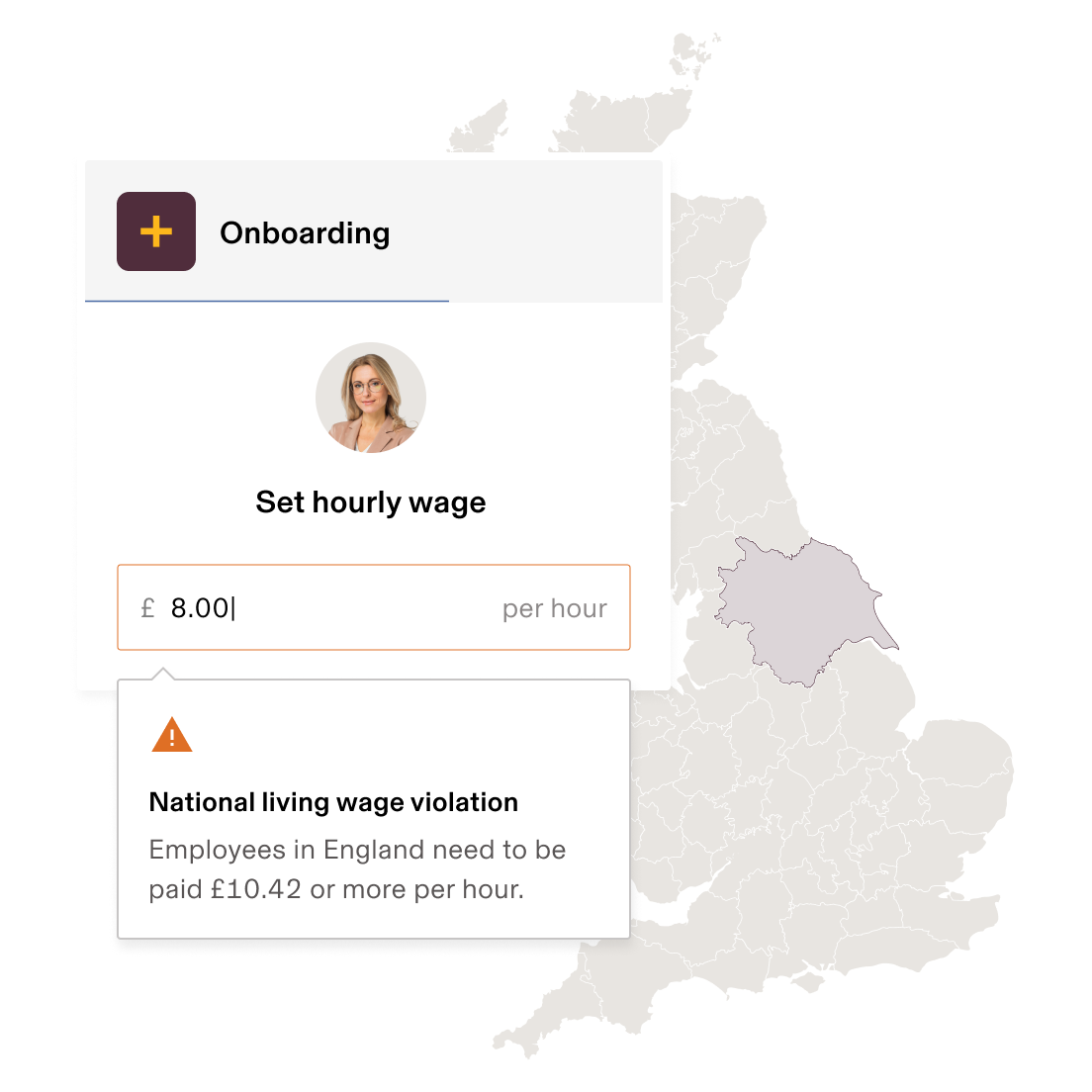 Screenshot of a minimum wage setting with a compliance warning in Rippling