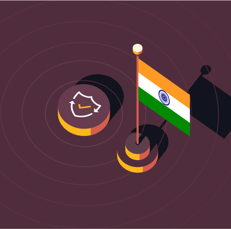 Graphic illustration of the India flag with an icon depicting a shield with a checkmark to represent labor law compliance