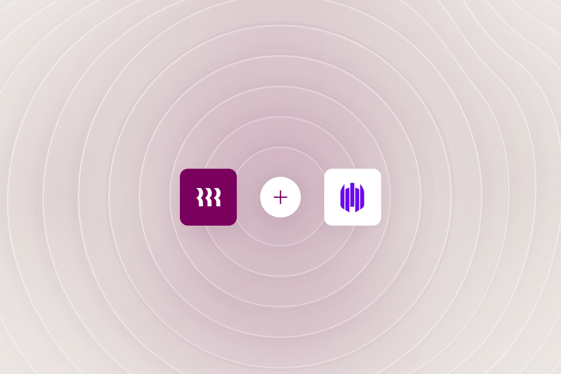 Two app icons on light background: Rippling RRR icon on a yellow square, a white circle with plus sign, and the app icon for Sentinel One (white square with purple bars)