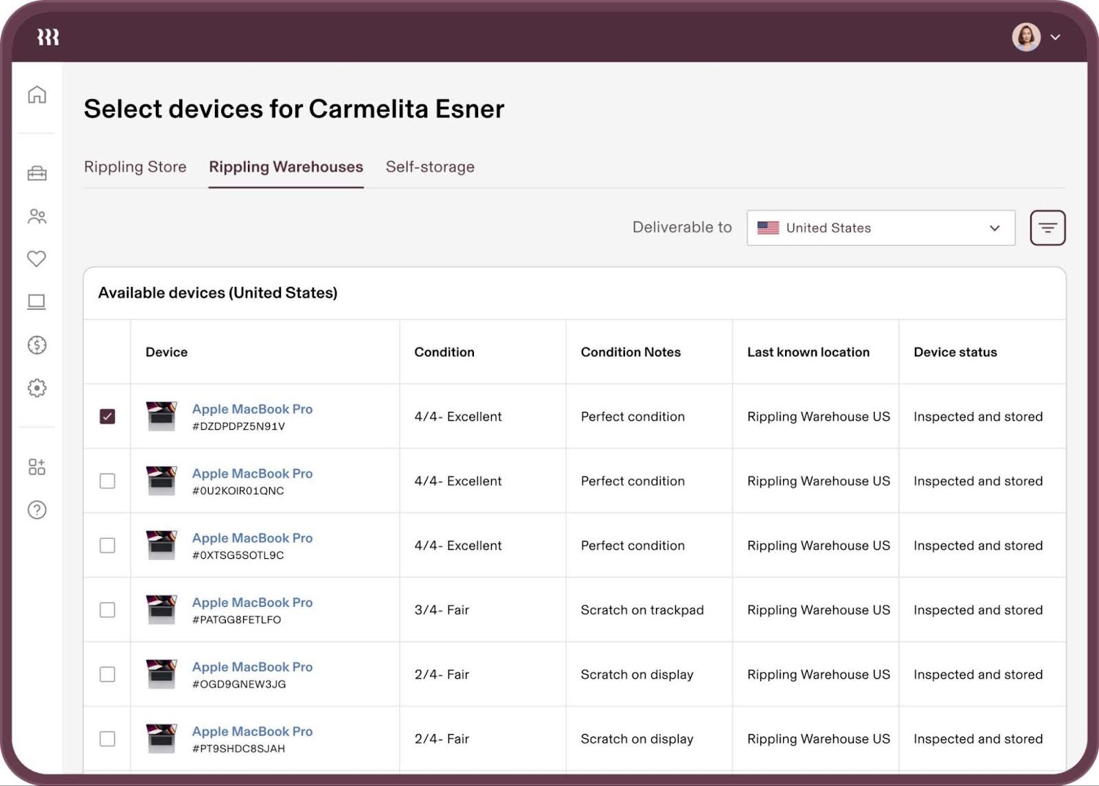 Rippling Product Screenshot for Select Devices