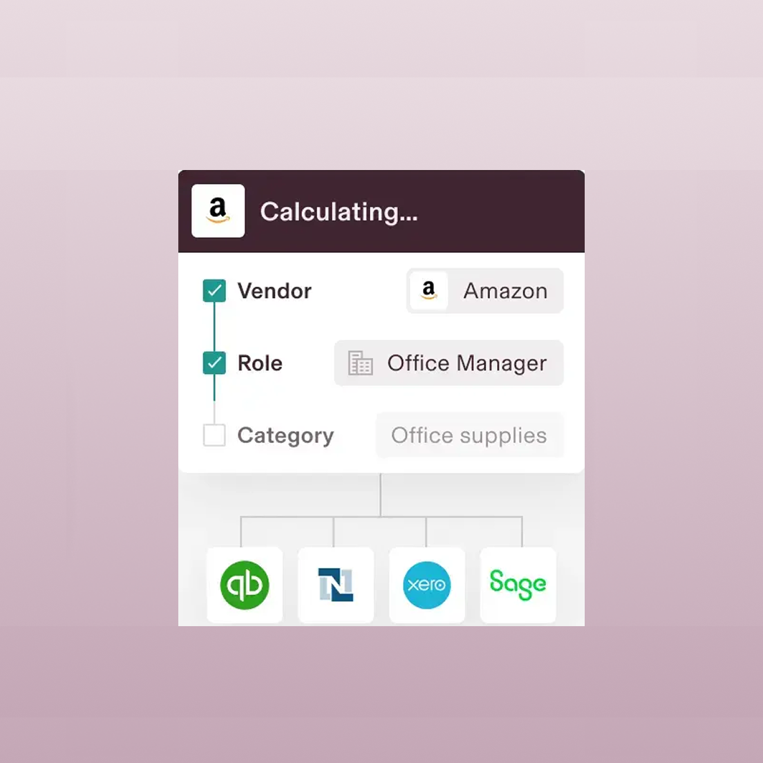 An illustration of an auto-categorized expense in Rippling with the vendor, role, and category listed