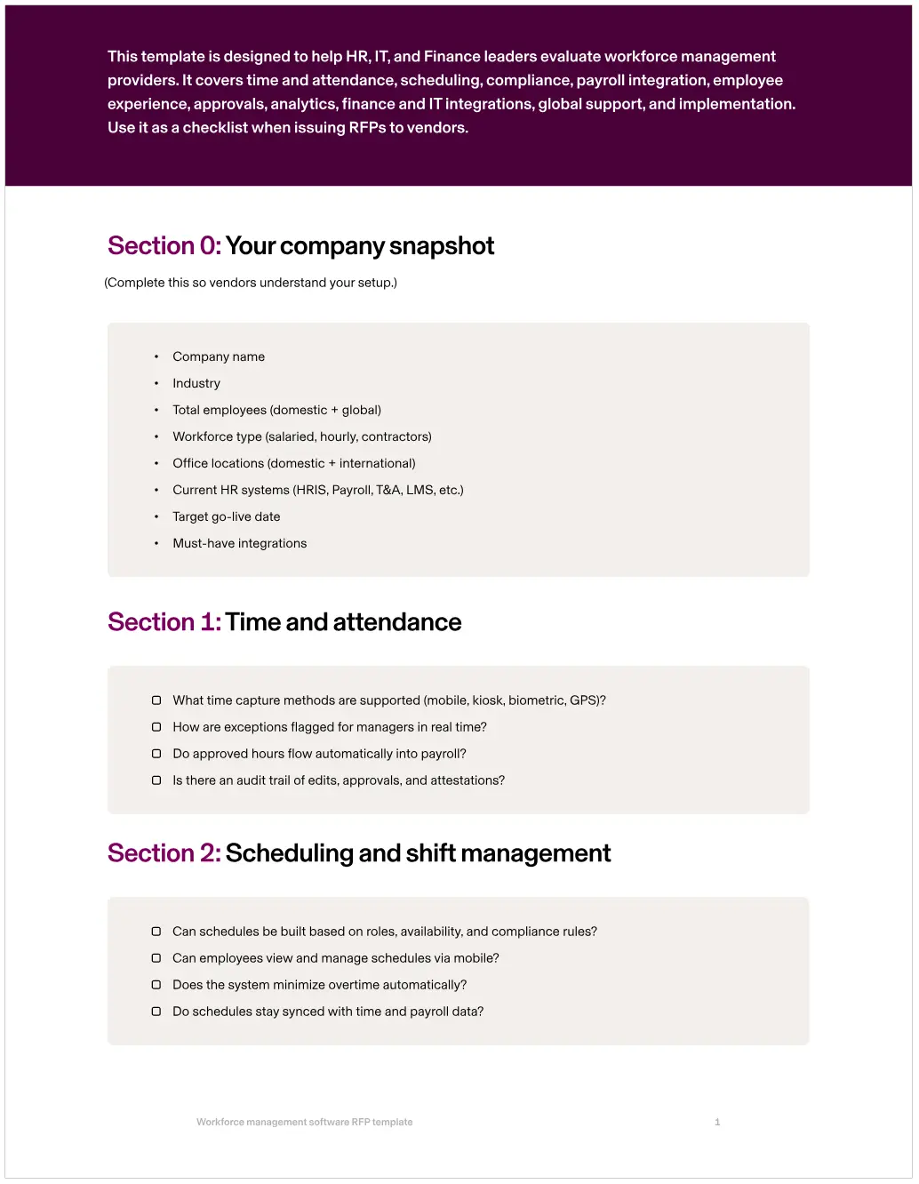 Workplace management software RFP template