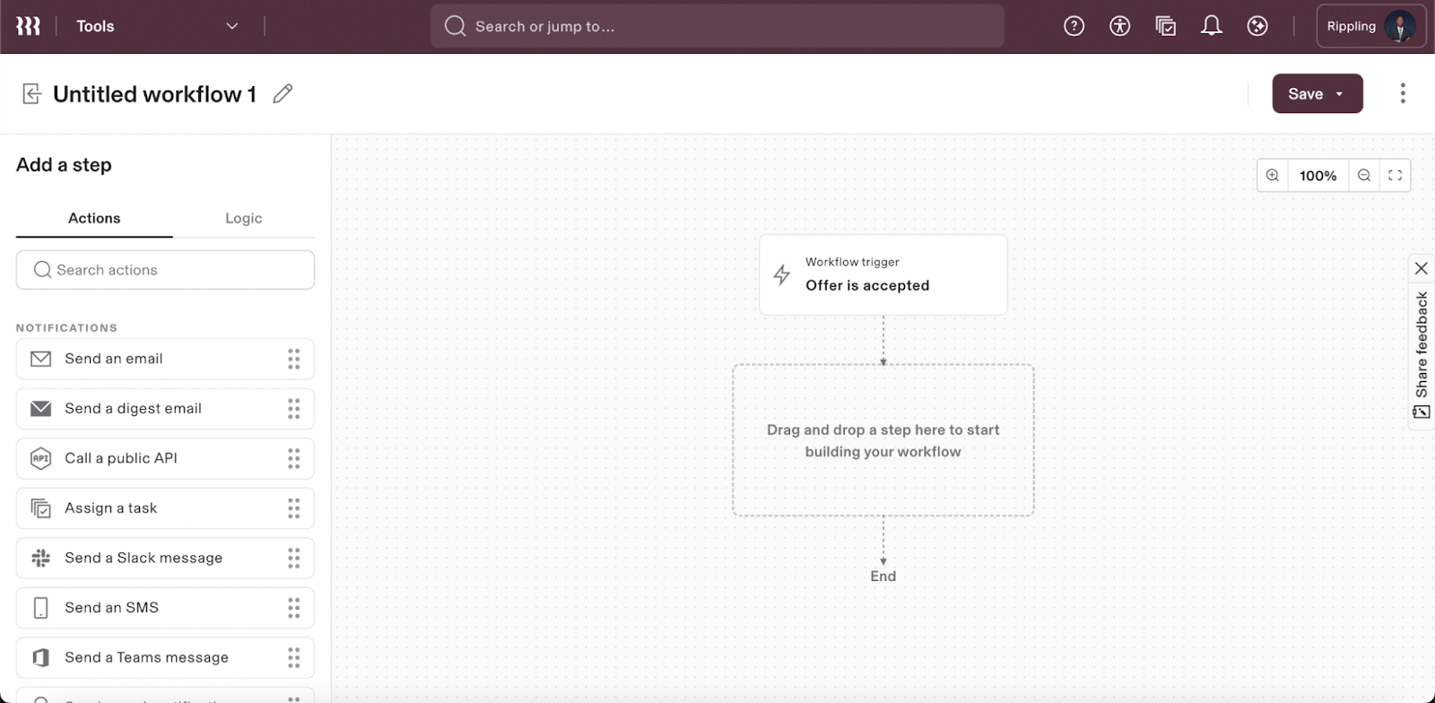 Rippling Product Screenshot Workflows