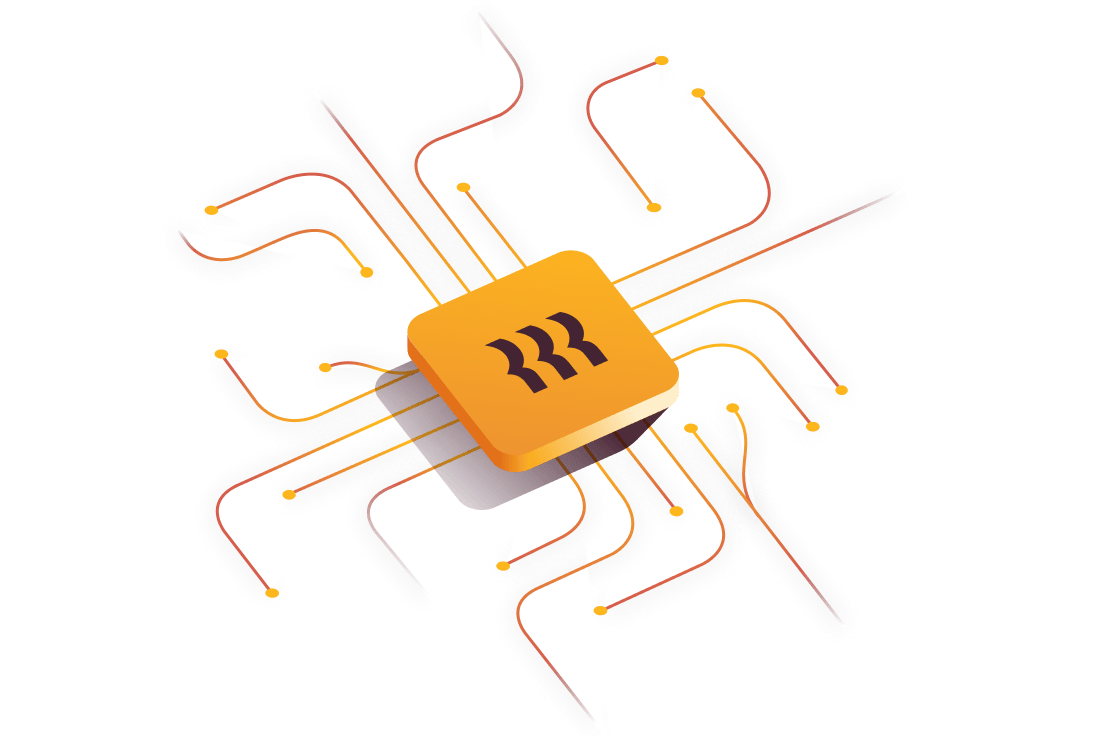 Graphic illustration of a computer chip with the Rippling logo