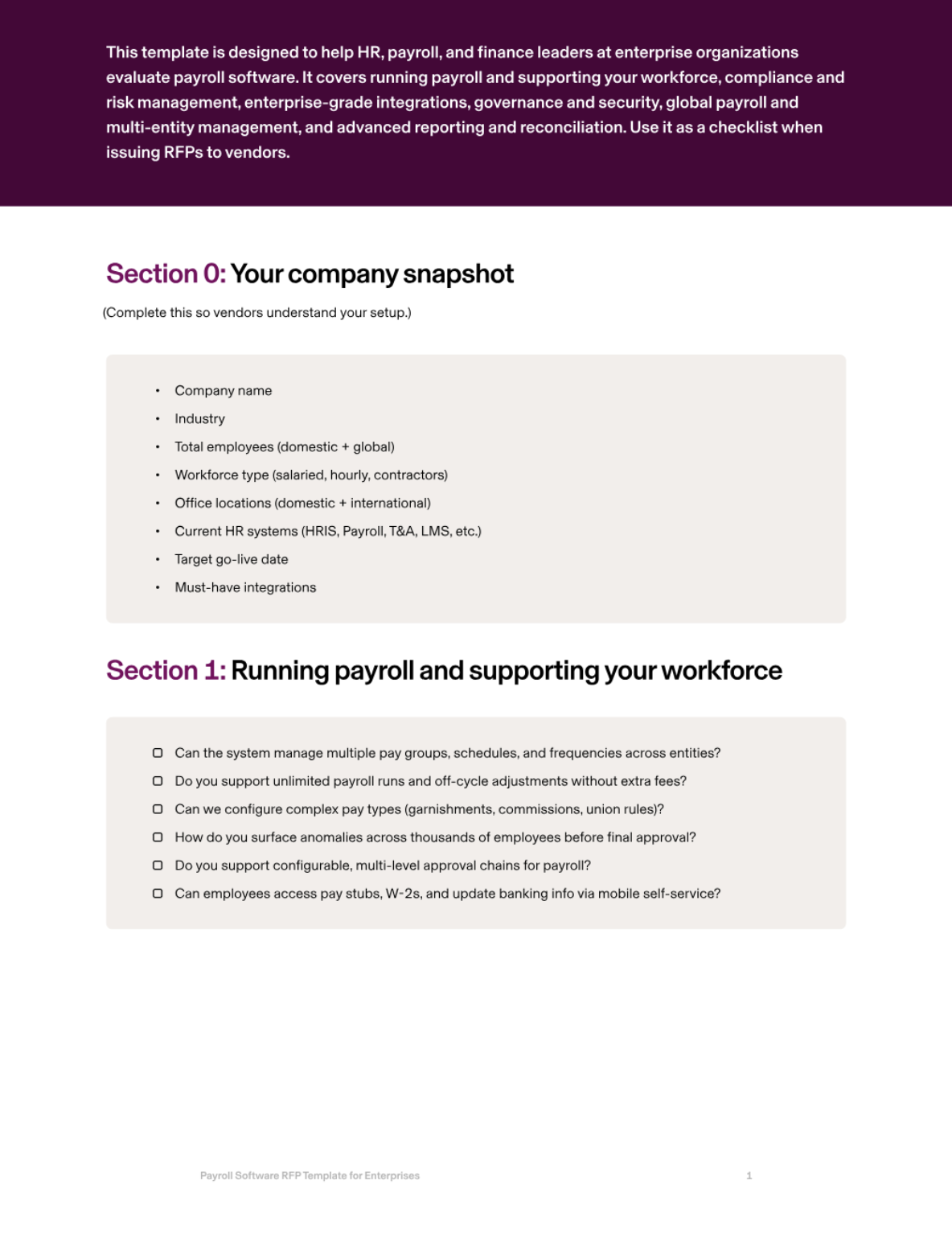 Payroll software RFP template for enterprises